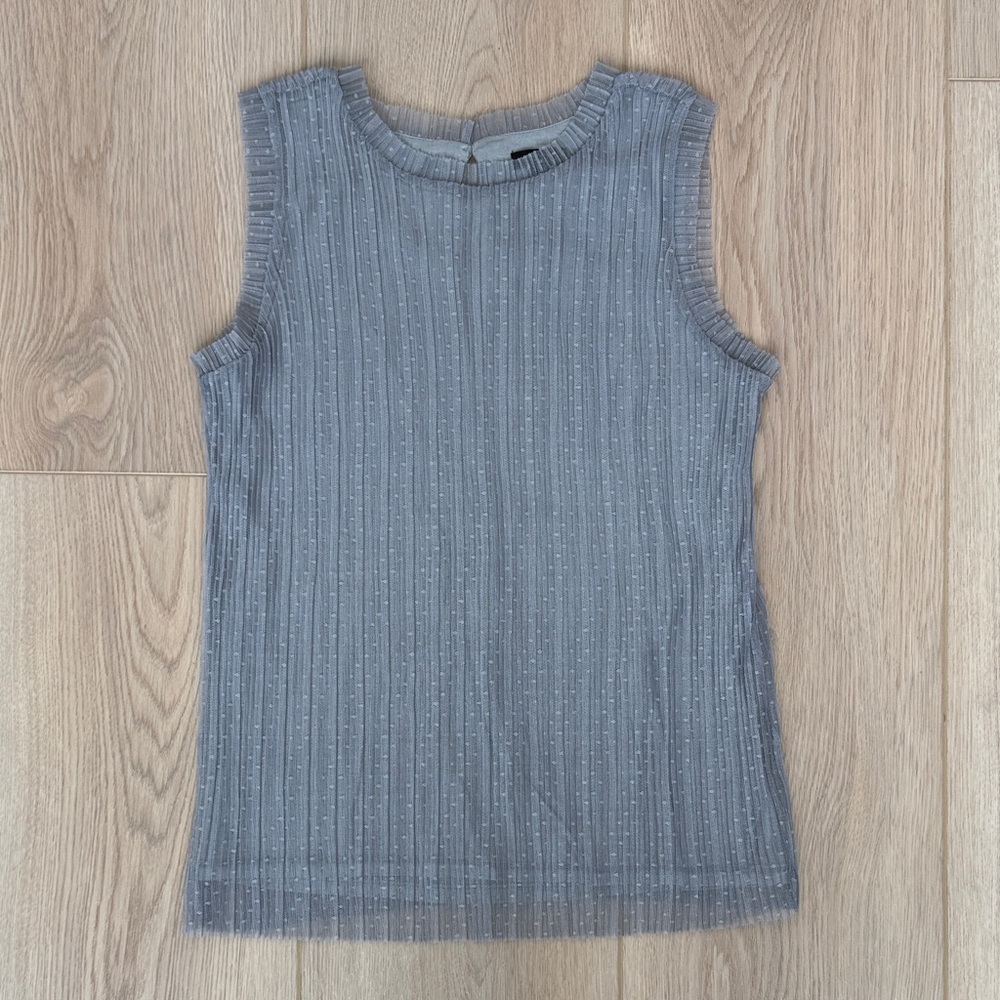 Ann Taylor Pleated Tulle Tank, Grey Polka Dot Feminine Sleeveless Top
